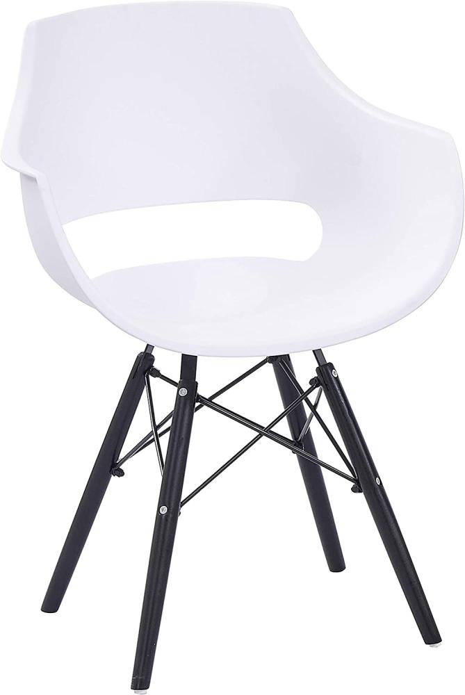 SAM Schalenstuhl Lea, Weiß, ergonomisch geformte Sitzschale aus Kunststoff, bequemer Esszimmerstuhl im Retro-Design, schwarzes Metallgestell Bild 1