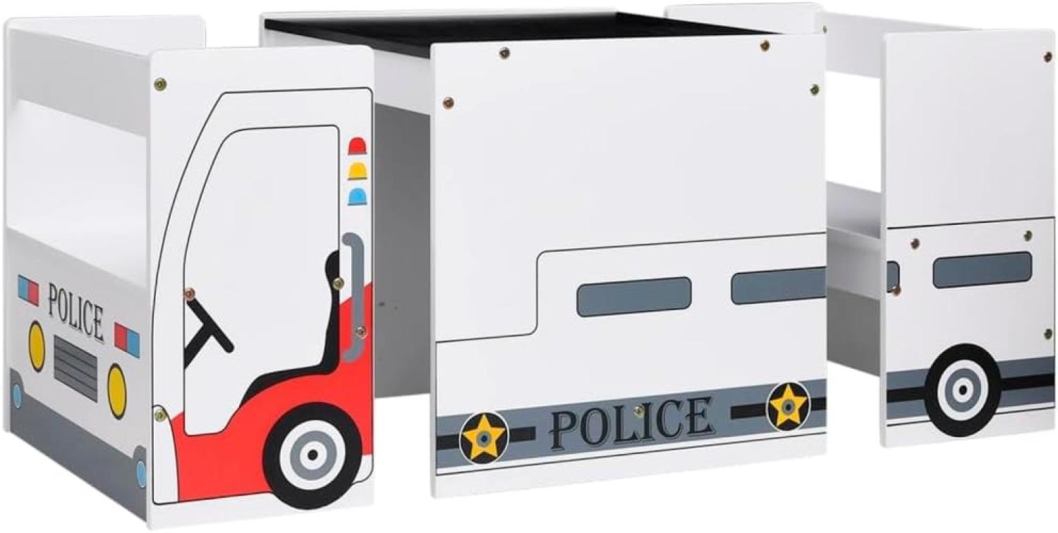 3-tlg. Kindertisch und Stuhl Set Polizeiauto-Design MDF Bild 1