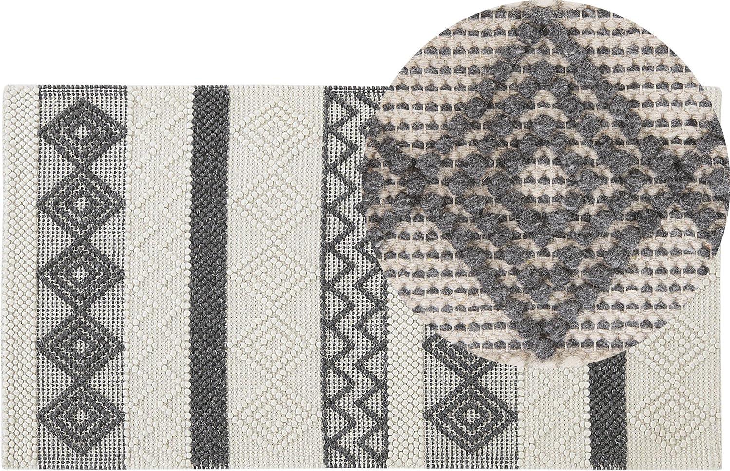 Teppich Wolle beige grau 80 x 150 cm geometrisches Muster Kurzflor DAVUTLAR Bild 1