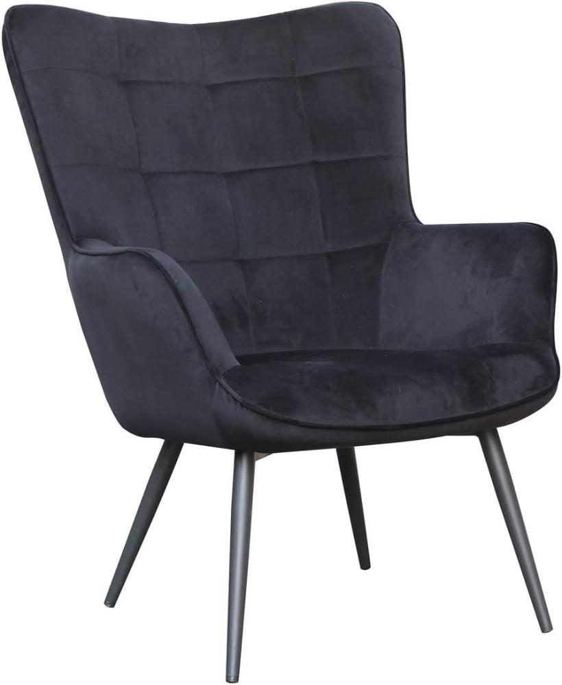 HOMEXPERTS Sessel ULLA / Bequemer Relax-Sessel mit schwarzem Samtstoff / Füße aus Metall / Polster-Stuhl mit hoher Lehne / Moderne Steppung / Sofa-Ecke / Wohnzimmer / 72 x 80 x 97 cm (BxHxT) Bild 1