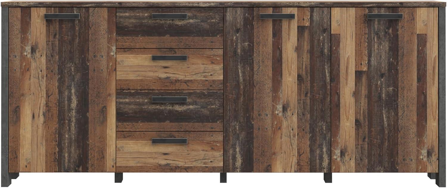 Sideboard CLIF 3 Türen 4 Schubladen Optik: Old Wood Vintage von Forte Bild 1