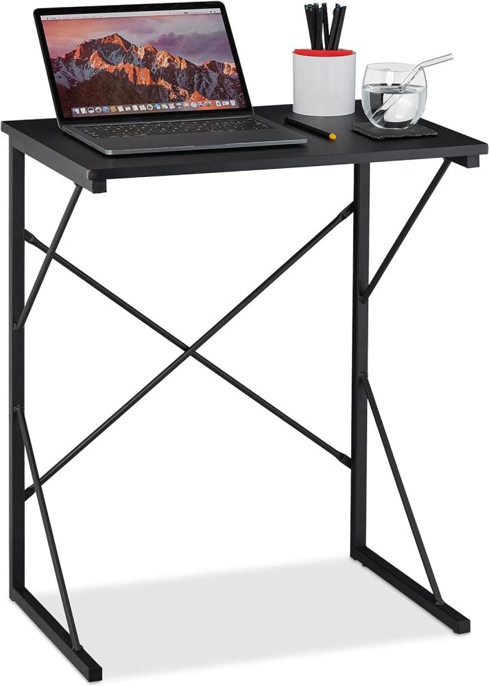 Relaxdays Schreibtisch klein, HxBxT 75 x 60 x 40 cm, kompakter Computertisch, Laptop Arbeitstisch, MDF & Metall, schwarz Bild 1