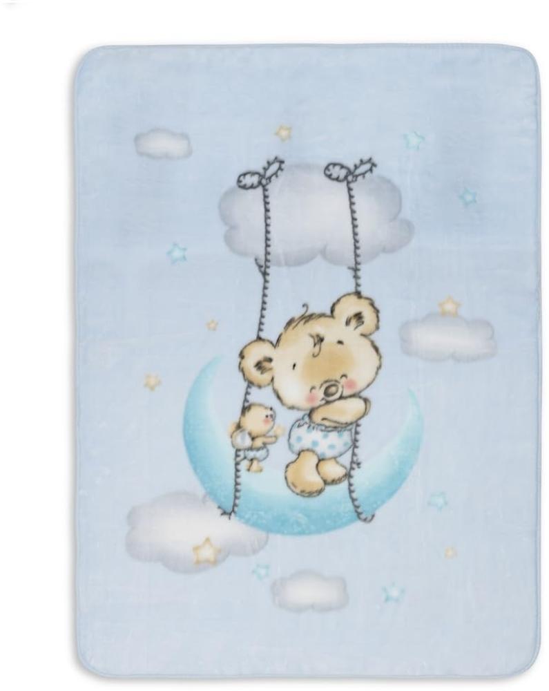 Interbaby Kinderdecke - Babydecke winter für Wiege "Osito Nube blau" · 110x140 cm · Kuscheldecke flauschig weiche decke baby für kinderbet Bild 1