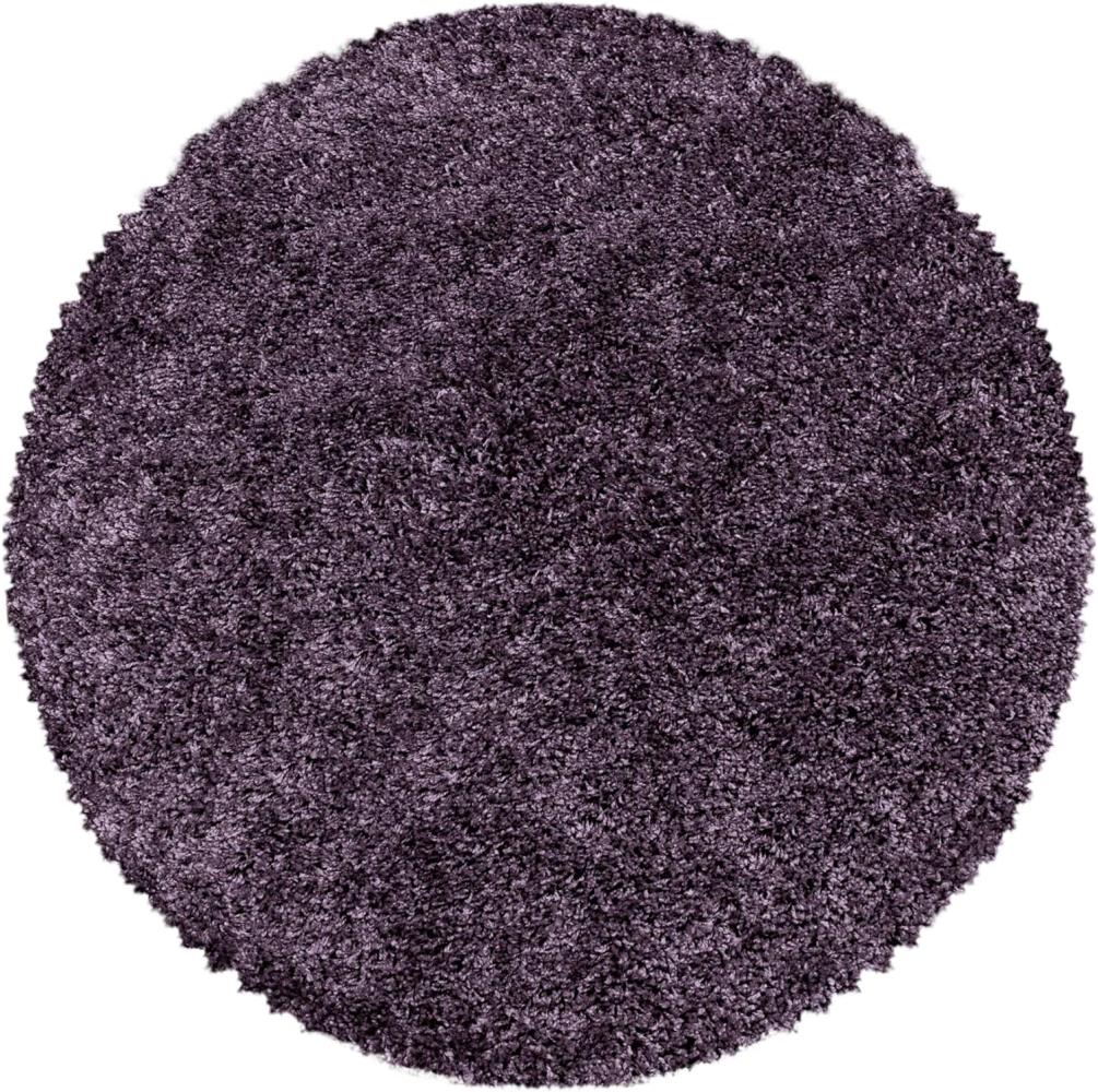 HomebyHome Shaggy Hochflor Teppich Wohnzimmer 120 cm Rund Violett - Teppich Flauschig, Modern, Plüsch und Extra Weich - Ideal für Schlafzimmer, Esszimmer und als Küchenteppich Bild 1