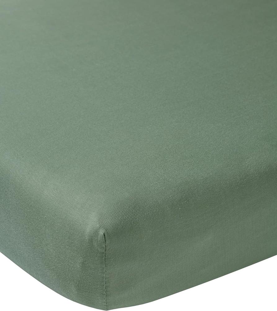 Meyco Baby Uni Spannbettlaken für die Laufgittermatratze (Bettlaken mit weicher Jersey-Qualität, aus 100% Baumwolle, perfekte Passform durch Rundum-Gummizug, atmungsaktiv, Maße: 75 x 95cm), Waldgrün Bild 1