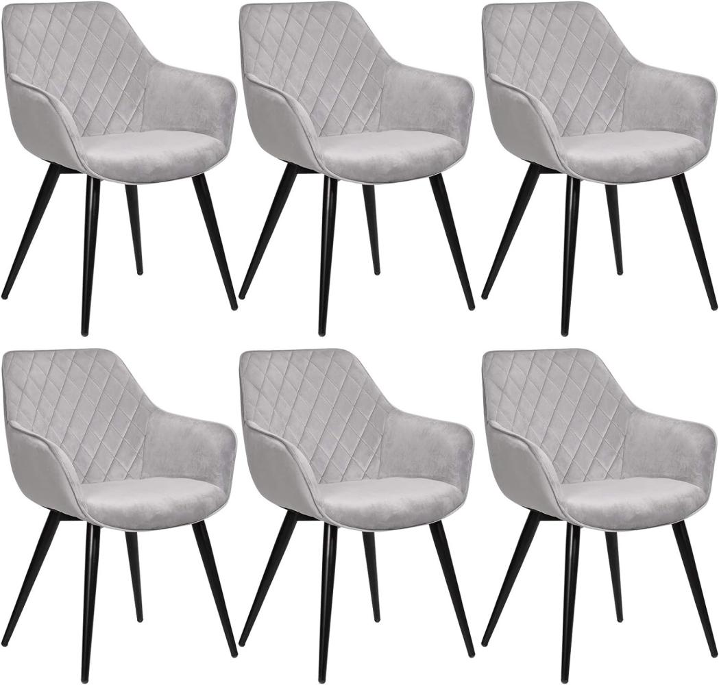 WOLTU Esszimmerstühle BH153gr-6 6er Set Küchenstühle Wohnzimmerstuhl Polsterstuhl Design Stuhl mit Armlehne Grau Gestell aus Stahl Samt Bild 1