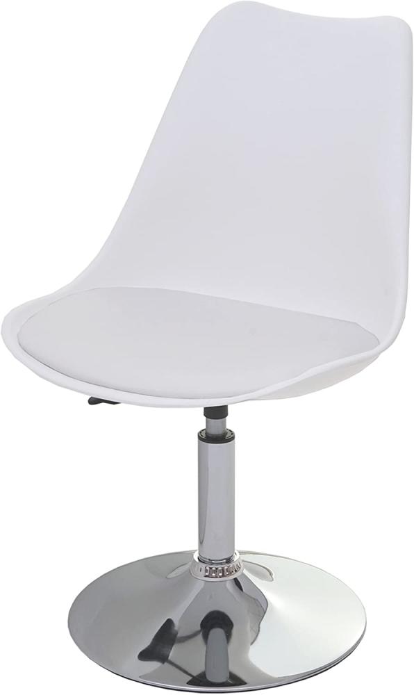Drehstuhl Malmö, Stuhl Küchenstuhl, höhenverstellbar, Kunstleder ~ weiß, Chromfuß Bild 1