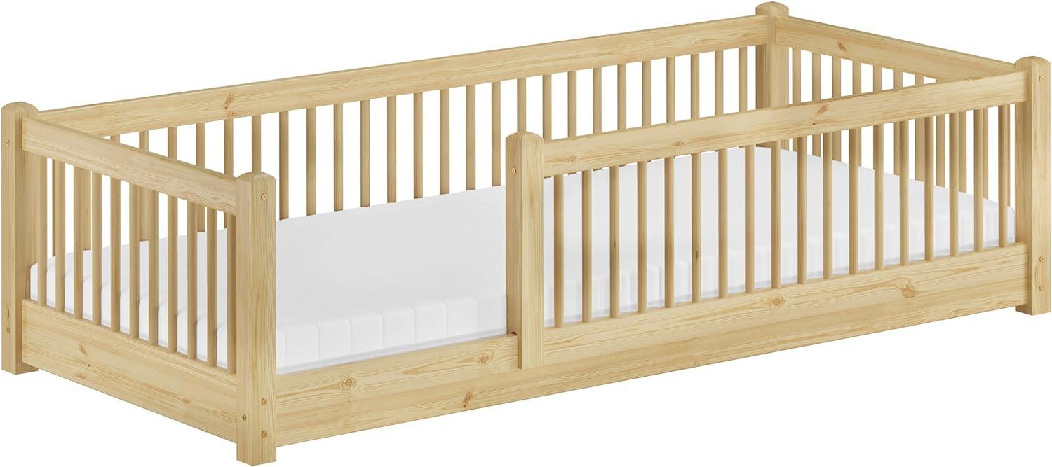 Kinderbett niedriges Bodenbett Kiefer natur 80x180 Kleinkinder Laufstall ähnlich, Rollrost und Matratze inkl. Bild 1