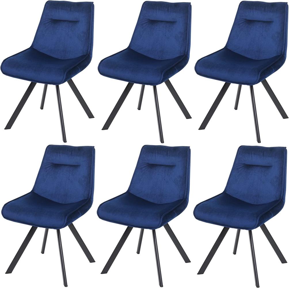 6er-Set Esszimmerstuhl HWC-K24, Polsterstuhl Küchenstuhl Lehnstuhl Stuhl, Metall Samt ~ blau Bild 1