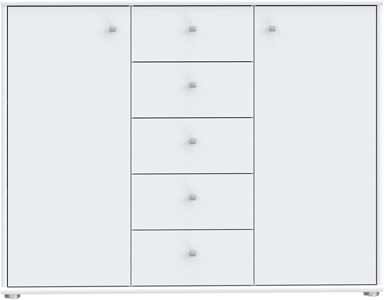 Forte Tempra 2 Kommode mit 2 Türen und 5 Schubladen, Holzwerkstoff, weiß, Bx H xT: 108,8 x 85,5 x 34,8 cm Bild 1