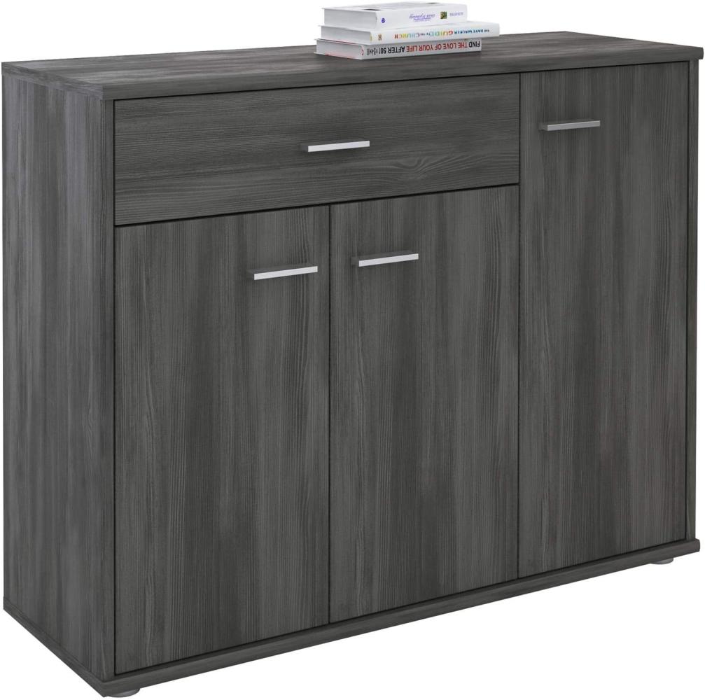 CARO-Möbel Kommode Estelle Sideboard Mehrzweckschrank, Esche grau mit 3 Türen und 1 Schublade, 88 cm breit Bild 1
