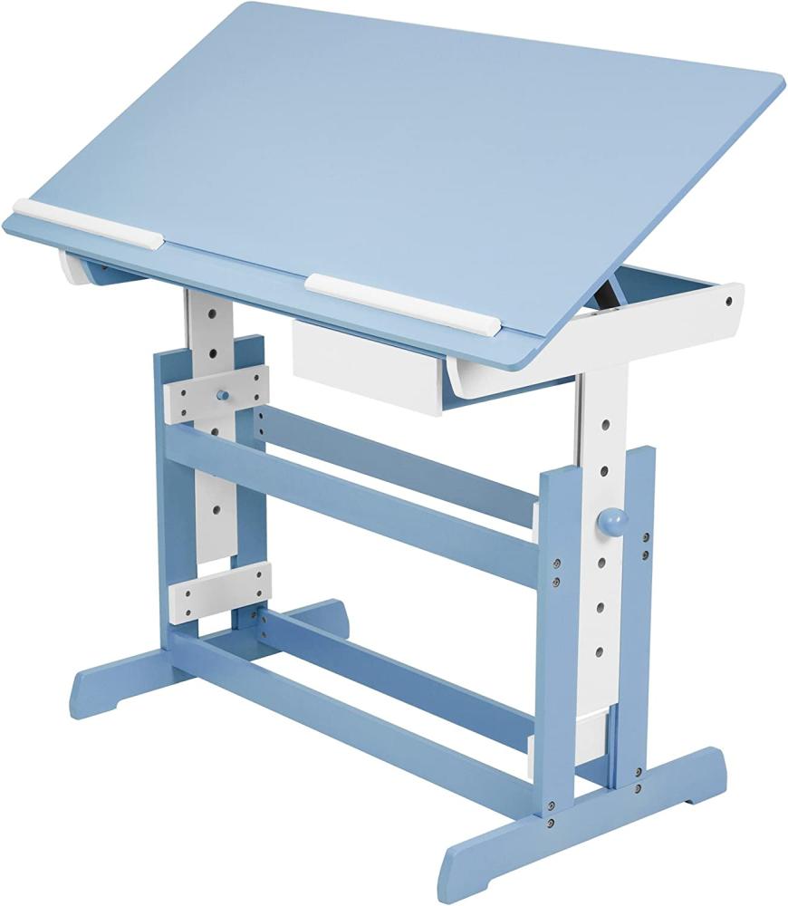 TecTake 800117 Schreibtisch mit Schublade,109 x 55 cm, höhenverstellbar und neigbar (Blau Weiß | Nr. 400927) Bild 1