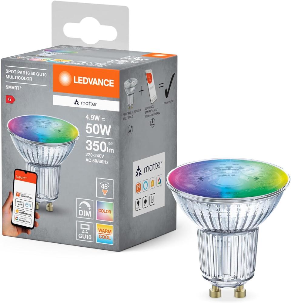 Ledvance SMART+ MATTER LED-Reflektorlampe, kompatibel mit Google, Alexa, Apple, Glas, 4,9W, 350lm, GU10, Farblicht & Weißlicht, App- oder Sprachsteuerung, bis zu 20. 000 Std. Lebensdauer, single pack Bild 1