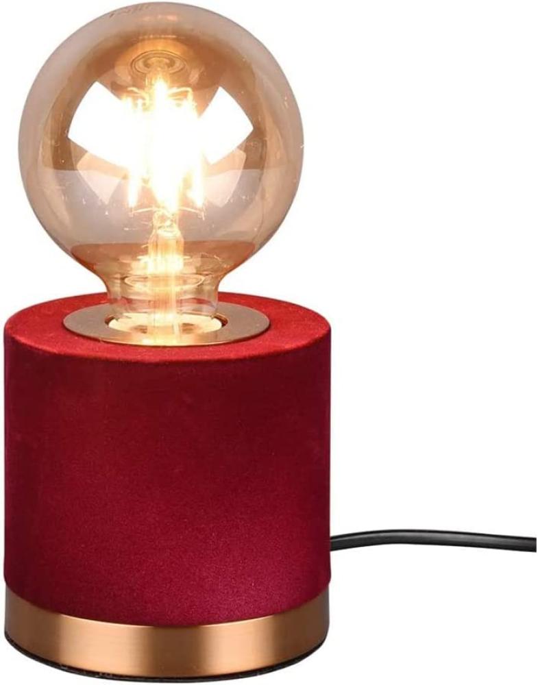 LED Tischleuchte Samt Rot/Messing Retro Style - Ø 11cm, Höhe 11cm Bild 1