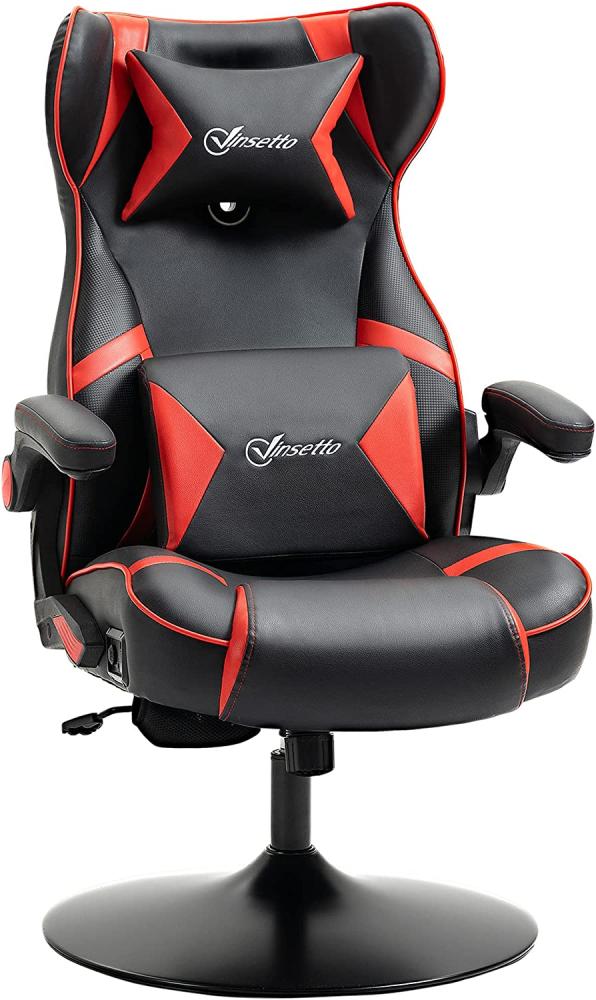 Vinsetto Gaming Stuhl mit Wippfunktion, höhenverstellbarer Bürostuhl, ergonomischer Computerstuhl mit Lautsprecher, Lenden- und Nackenstütze für Spielzimmer Kunstleder Rot+Schwarz Bild 1