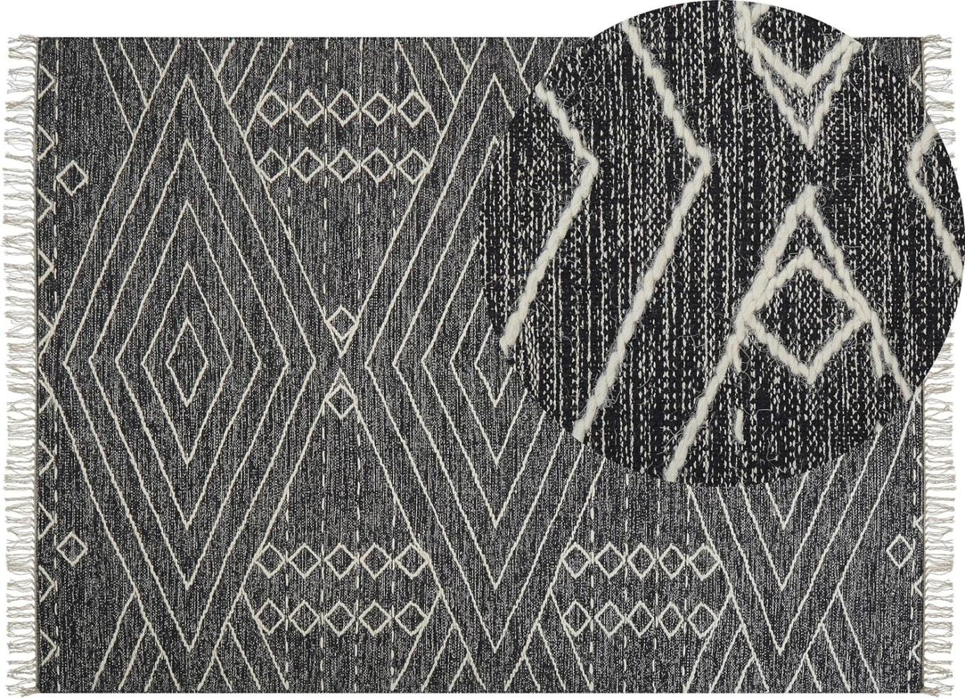 Teppich Baumwolle schwarz weiß 160 x 230 cm geometrisches Muster Kurzflor KHENIFRA Bild 1