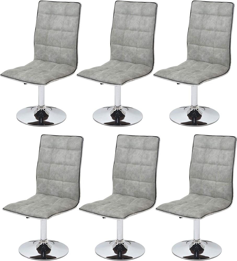 6er-Set Esszimmerstuhl HWC-C41, Stuhl Küchenstuhl, höhenverstellbar drehbar, Stoff/Textil ~ vintage betongrau Bild 1