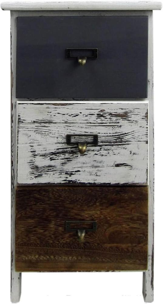 Rebecca Mobili Nachttisch Sideboard mit 3 Schubladen, Holz, Vintage-Stil, Weiß Grau Braun, für den Eingang - Maße: 58 x 28 x 28 cm (HxLxB) - Art. RE6496 Bild 1