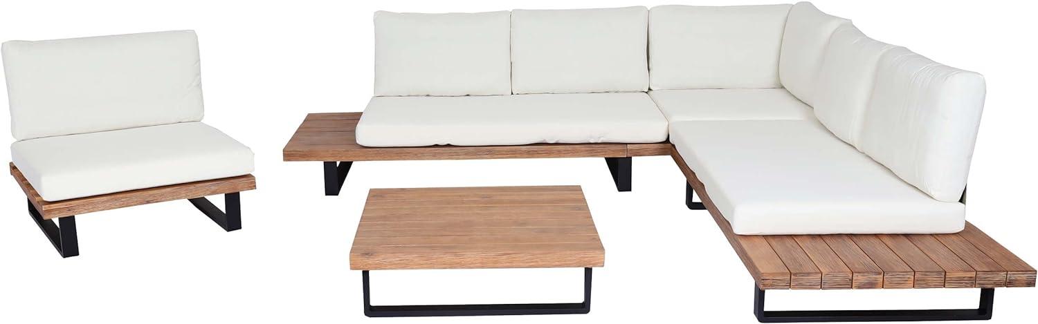 Garten-Garnitur mit Sessel HWC-H54, Lounge-Set Sofa, Spun Poly Akazie Holz MVG Aluminium ~ hellbraun, Polster cremeweiß Bild 1