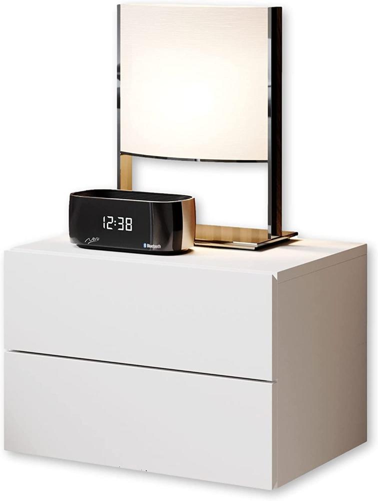 CABO Nachttisch hängend, Weiß - Schwebender Nachtschrank mit Schubladen und viel Stauraum - 42 x 28 x 30 cm (B/H/T) Bild 1