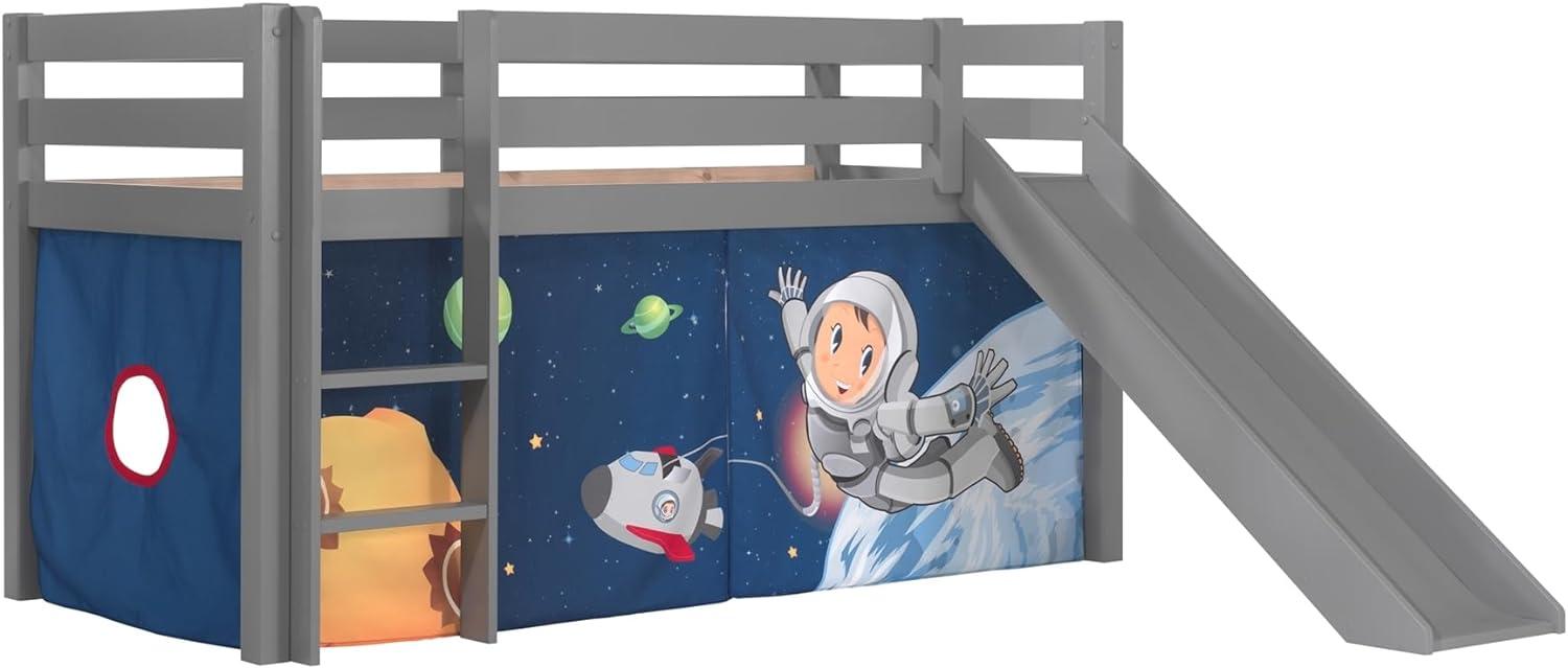 Vipack Spielbett 'Pino' mit Rutsche grau und Textilset 'Spaceman' Bild 1