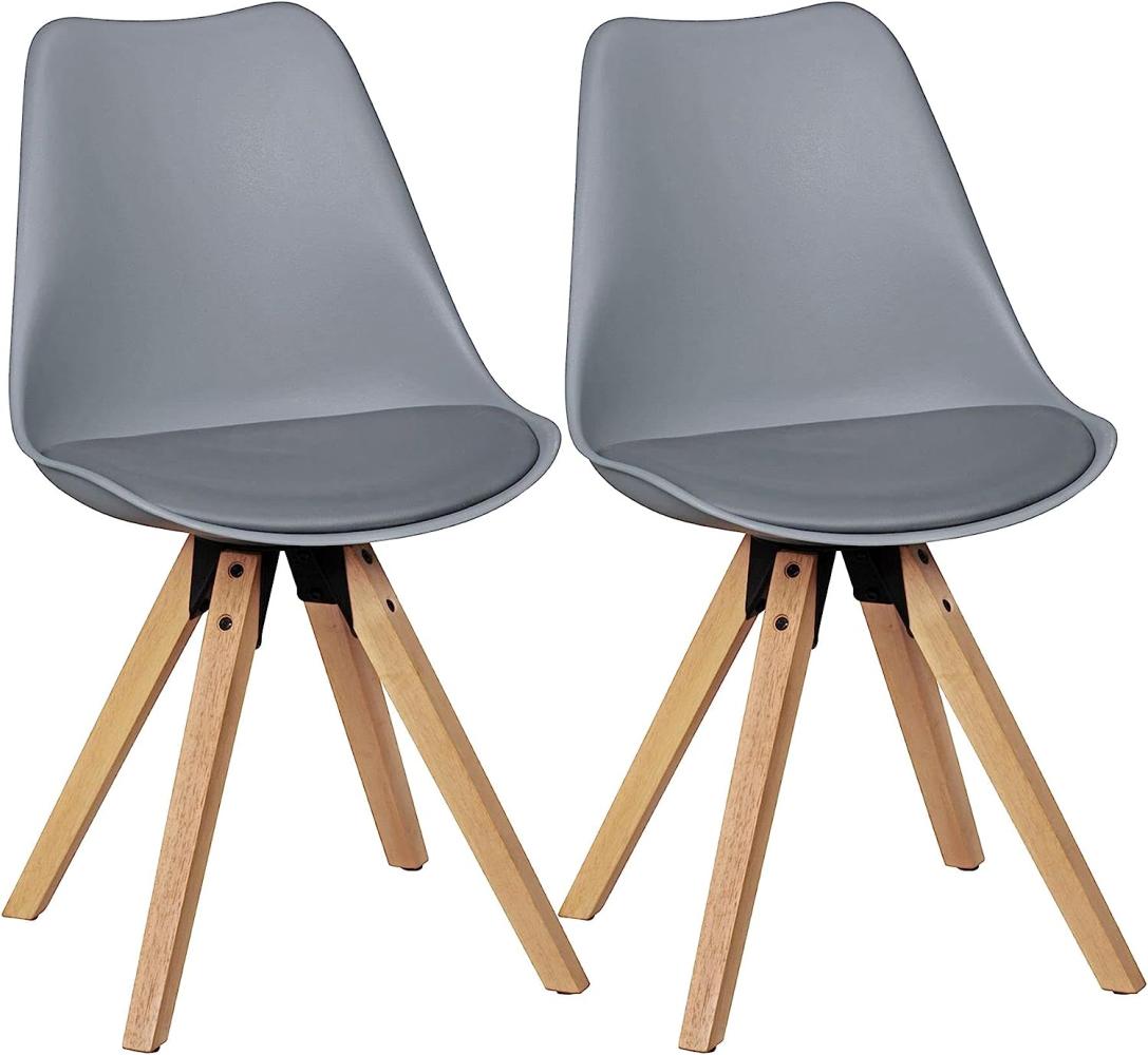 Wohnling 2er Set Esszimmerstühle Skandinavische Stühle mit Holzbeinen grau Bild 1
