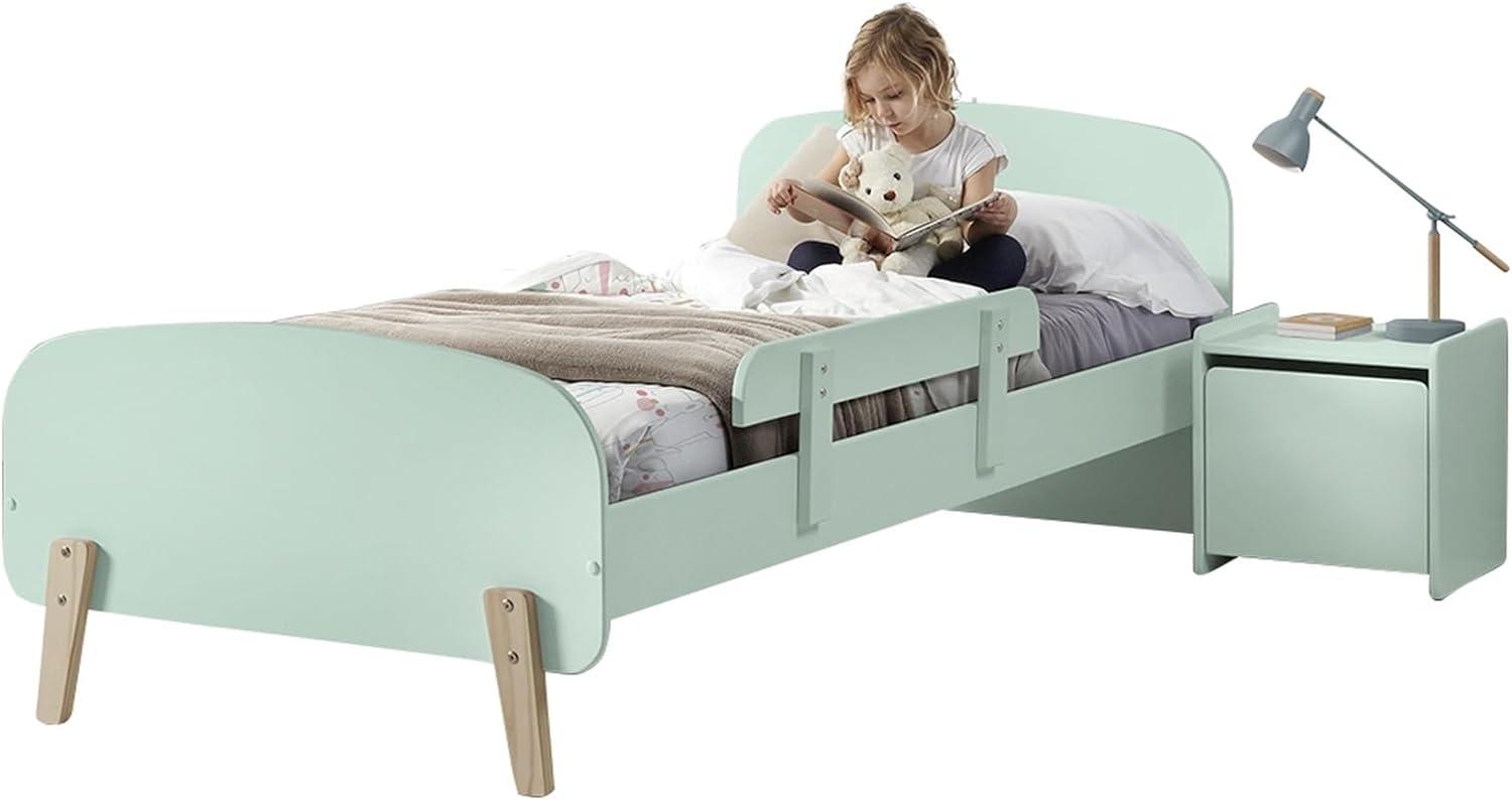 Kinderbett >KIDDY< in mintgrün aus Massiv Kiefer und MDF - 205,5x72,5x95 (BxHxT) Bild 1
