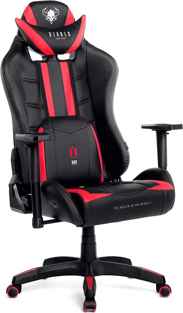Diablo X-Ray Gaming Stuhl Bürostuhl Gamer Chair Schreibtischstuhl 4D Armlehnen Ergonomisches Design Kunstleder Perforation Wippfunktion Schwarz-Rot Normal (L) Bild 1