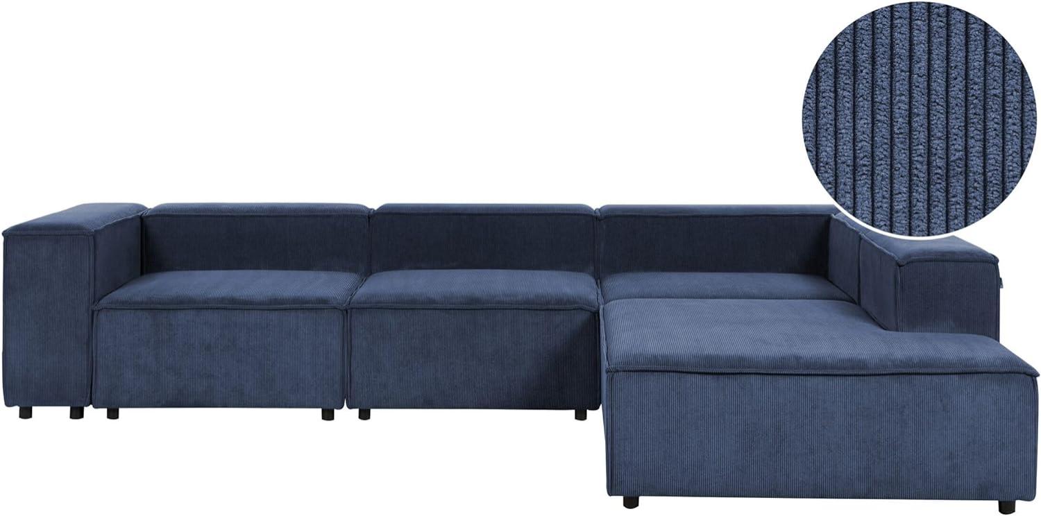 4-Sitzer Ecksofa Cord dunkelblau linksseitig APRICA Bild 1