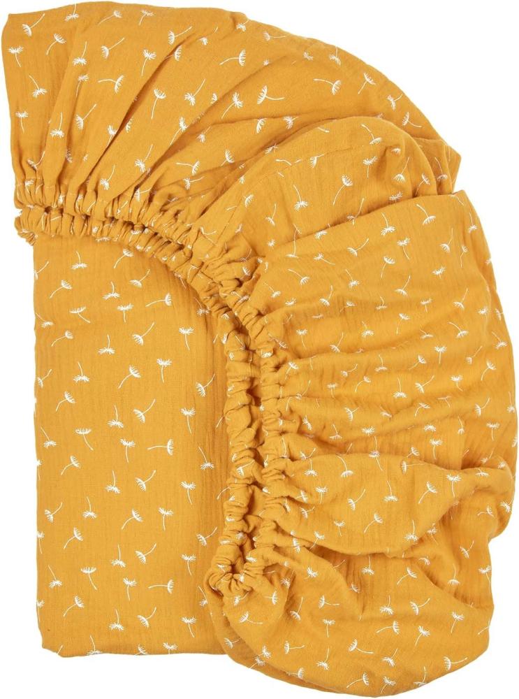 KraftKids Spannbettlaken Musselin Musselin gelb Pusteblumen aus 100% Baumwolle in Größe 120 x 60 cm, handgearbeitete Matratzenbezug gefertigt in der EU Bild 1