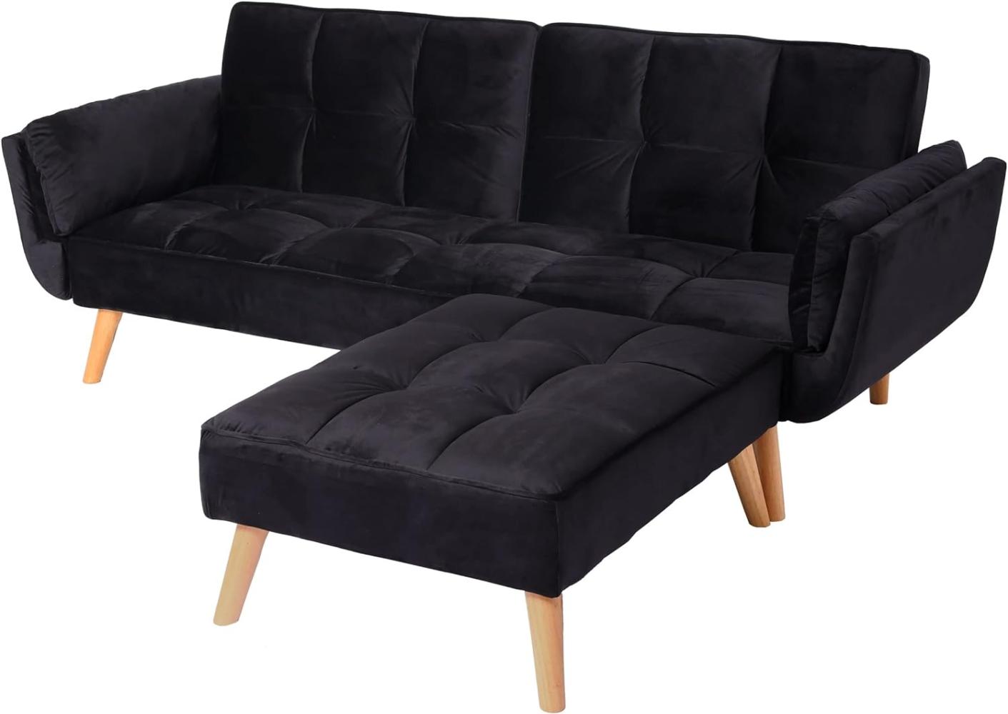 Schlafsofa HWC-K18 mit Ottomane, Couch Sofa Gästebett, Schlaffunktion 218x175cm ~ Samt schwarz Bild 1