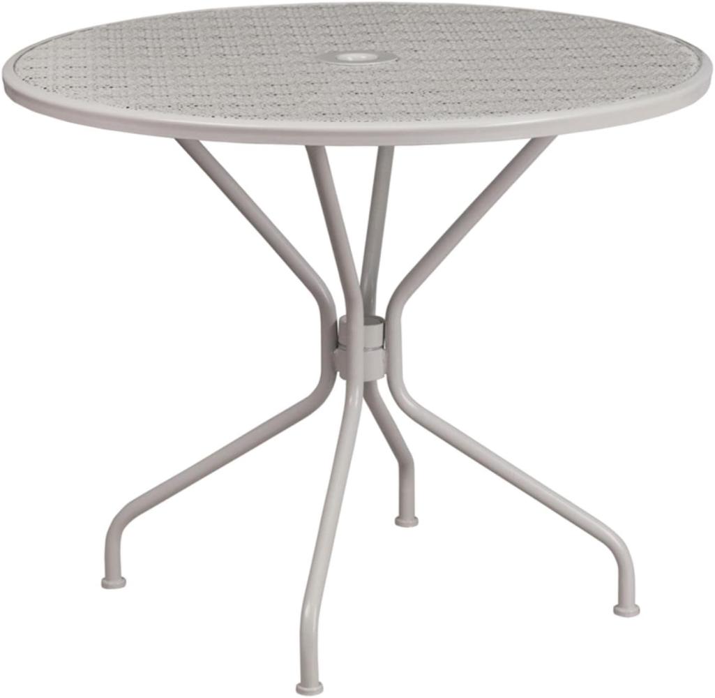Flash Furniture Oia Terrassentisch aus Stahl, rund, 89,5 cm, mit Schirmloch, Metall, hellgrau, 35. 25" Round Bild 1