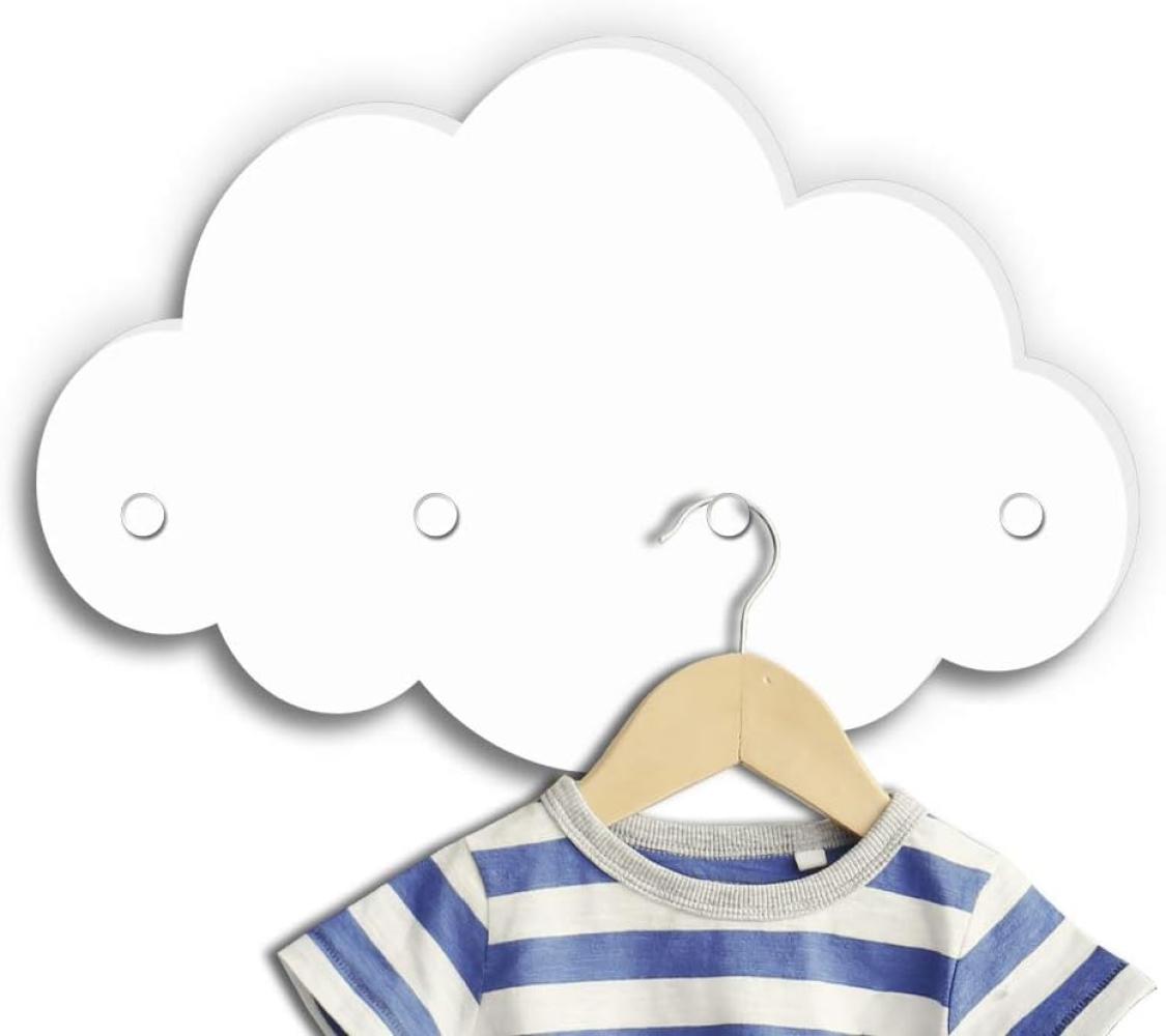 Kindsblick ® Wolkengarderobe in weiß - Garderobe mit 4 Kleiderhaken für Kinder - Wunderschöne Deko für jedes Kinderzimmer - Maße (38 x 25 x 1 cm) Bild 1