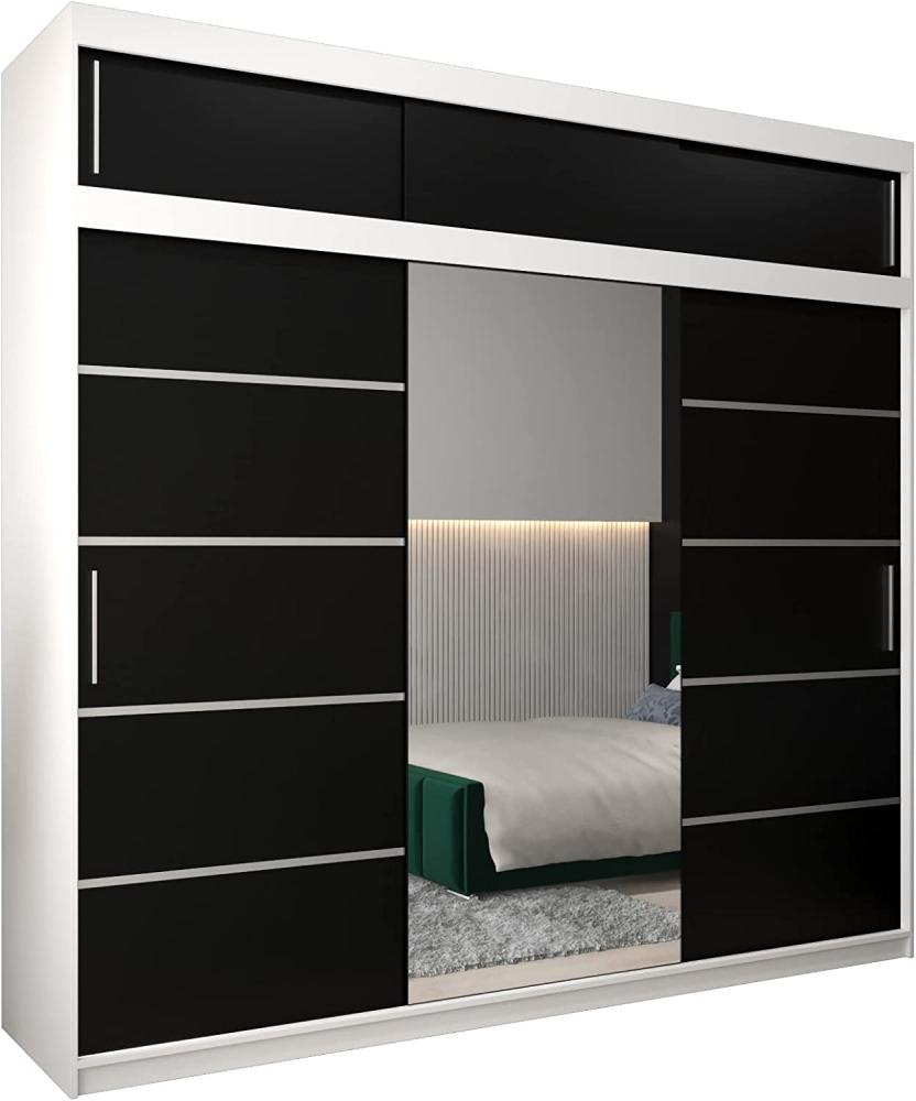 Kryspol Schwebetürenschrank Verona 2-250cm mit Spiegel Kleiderschrank mit Kleiderstange und Einlegeboden Schlafzimmer- Wohnzimmerschrank Schiebetüren Modern Design (Weiß + Schwarz mit Erweiterung) Bild 1