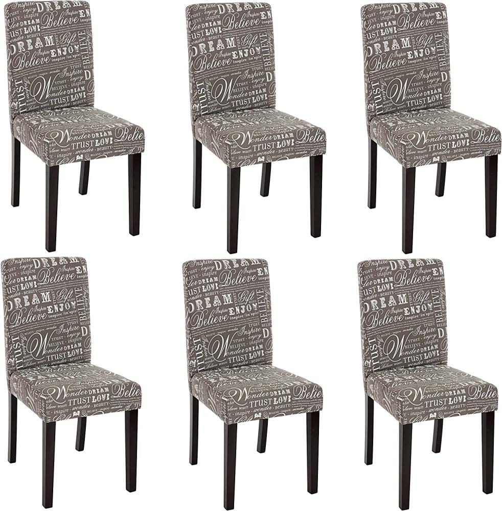6er-Set Esszimmerstuhl Stuhl Küchenstuhl Littau ~ Textil mit Schriftzug, grau, dunkle Beine Bild 1