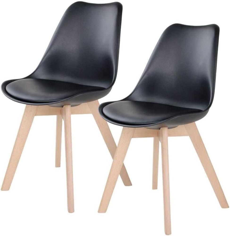 Design Stuhl DELMO (2er Set) schwarz + Holzbeine Bild 1