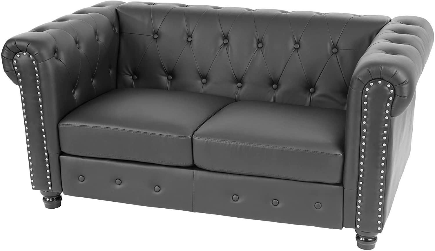 Luxus 2er Sofa Loungesofa Couch Chesterfield Kunstleder 160cm ~ runde Füße, schwarz Bild 1