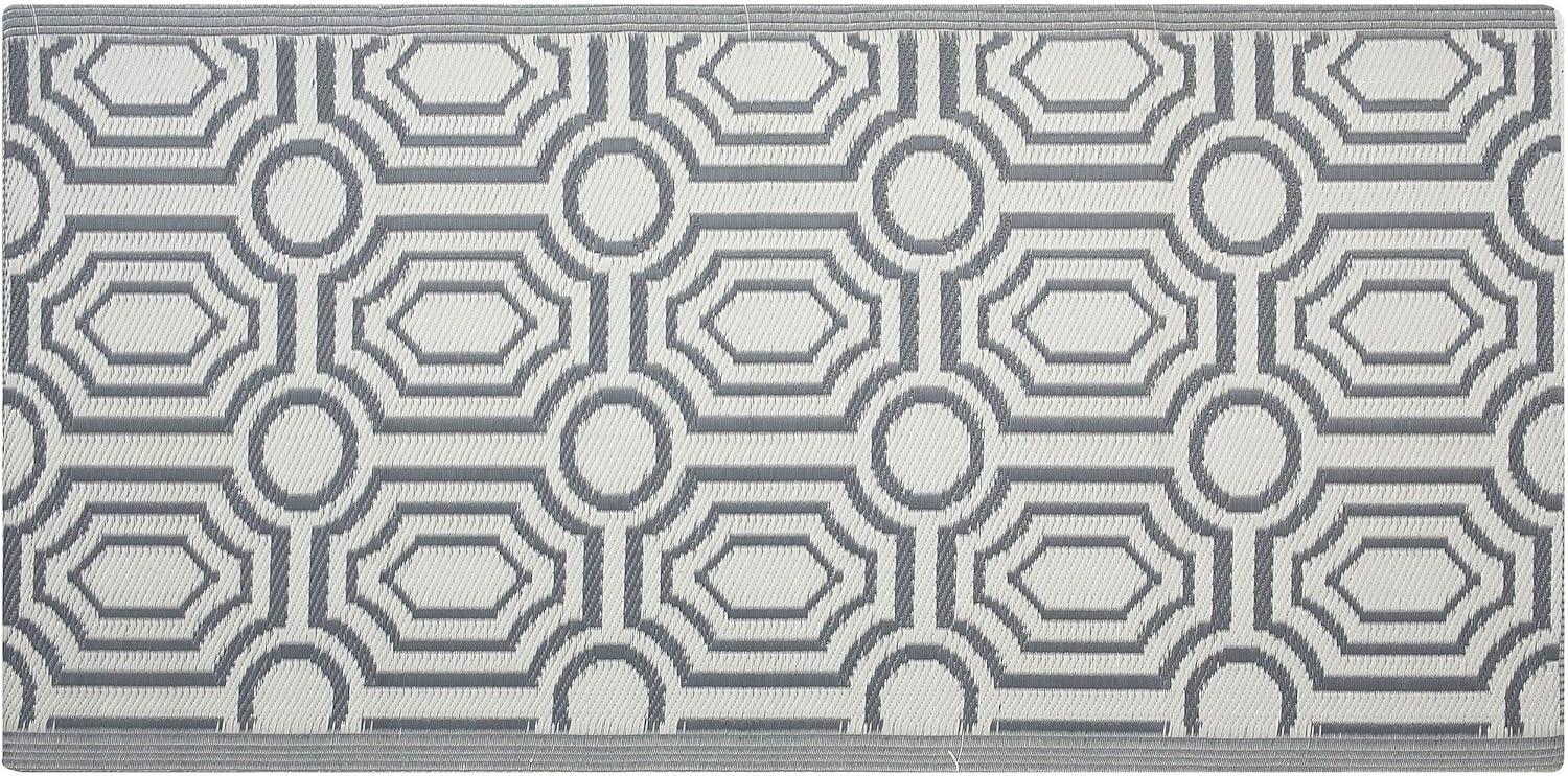 Outdoor Teppich dunkelgrau 90 x 180 cm geometrsiches Muster zweiseitig Kurzflor BIDAR Bild 1