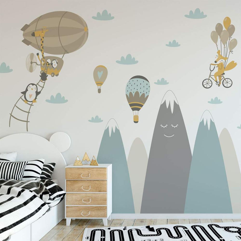 Ambiance-Sticker Wandaufkleber, selbstklebend, für Kinder, Riesen-Dekoration, skandinavische Berge für Kinderzimmer, Baby/fliegende Tiere, 50 x 90 cm, 1 Stück Bild 1
