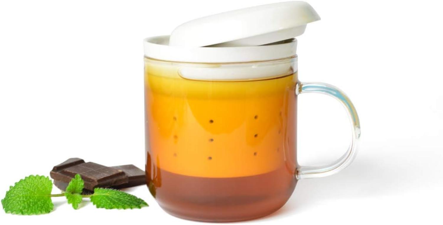 Teeglas mit Teesieb aus Porzellan Teefilter Teezubereiter Teebecher Teetasse Bild 1
