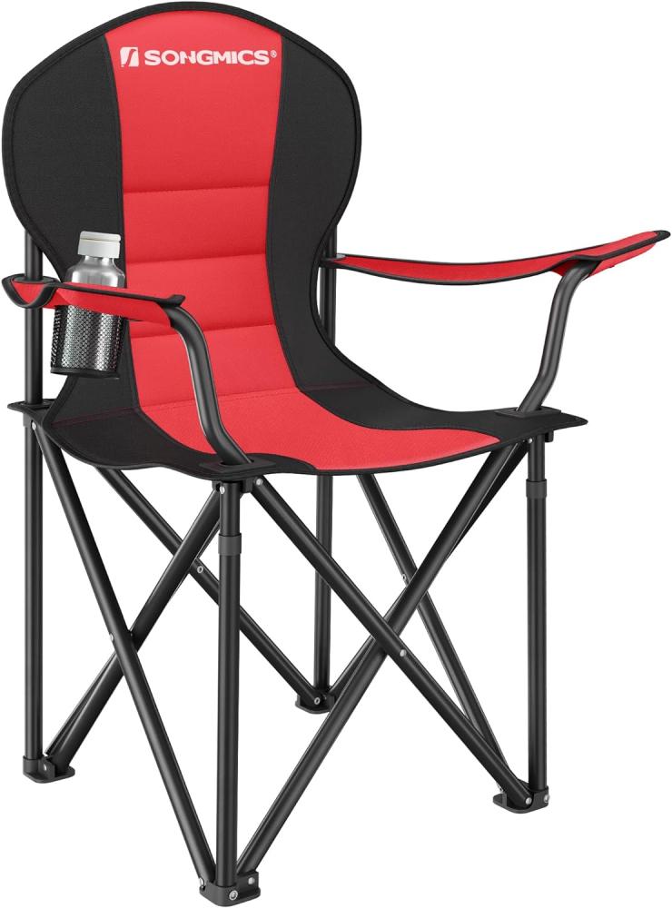Campingstuhl, klappbar, Klappstuhl, bequemer mit Schaumstoff gepolsterter Sitz, mit Flaschenhalter, hoch belastbar, max. Belastbarkeit 250 kg, Outdoor Stuhl, rot GCB06BK Bild 1