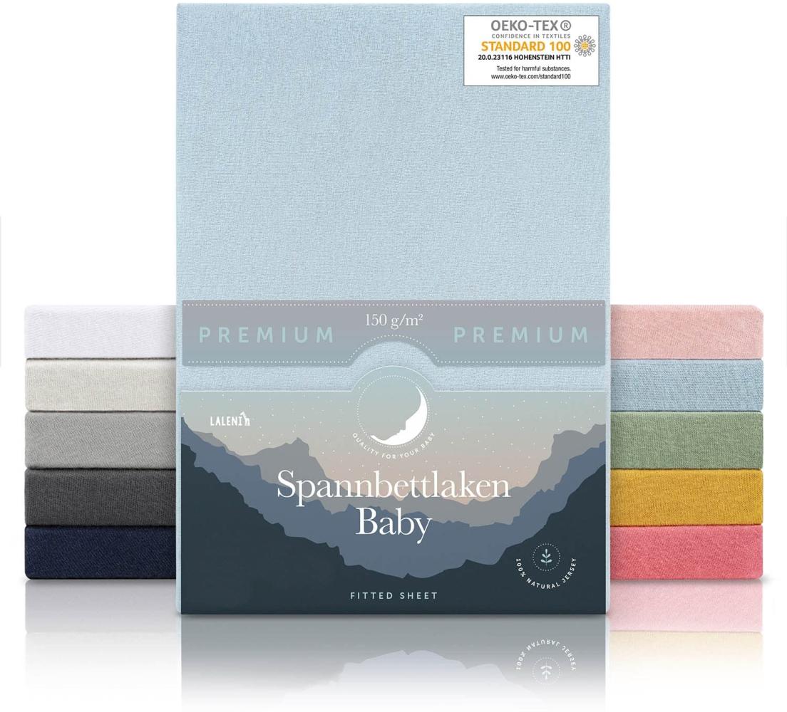 Laleni Premium Spannbettlaken 60x120-70x140 cm - Oeko-Tex Zertifiziert, 100% Baumwolle, atmungsaktives Spannbetttuch Jersey Baby, 150 g/m², Hellblau Bild 1