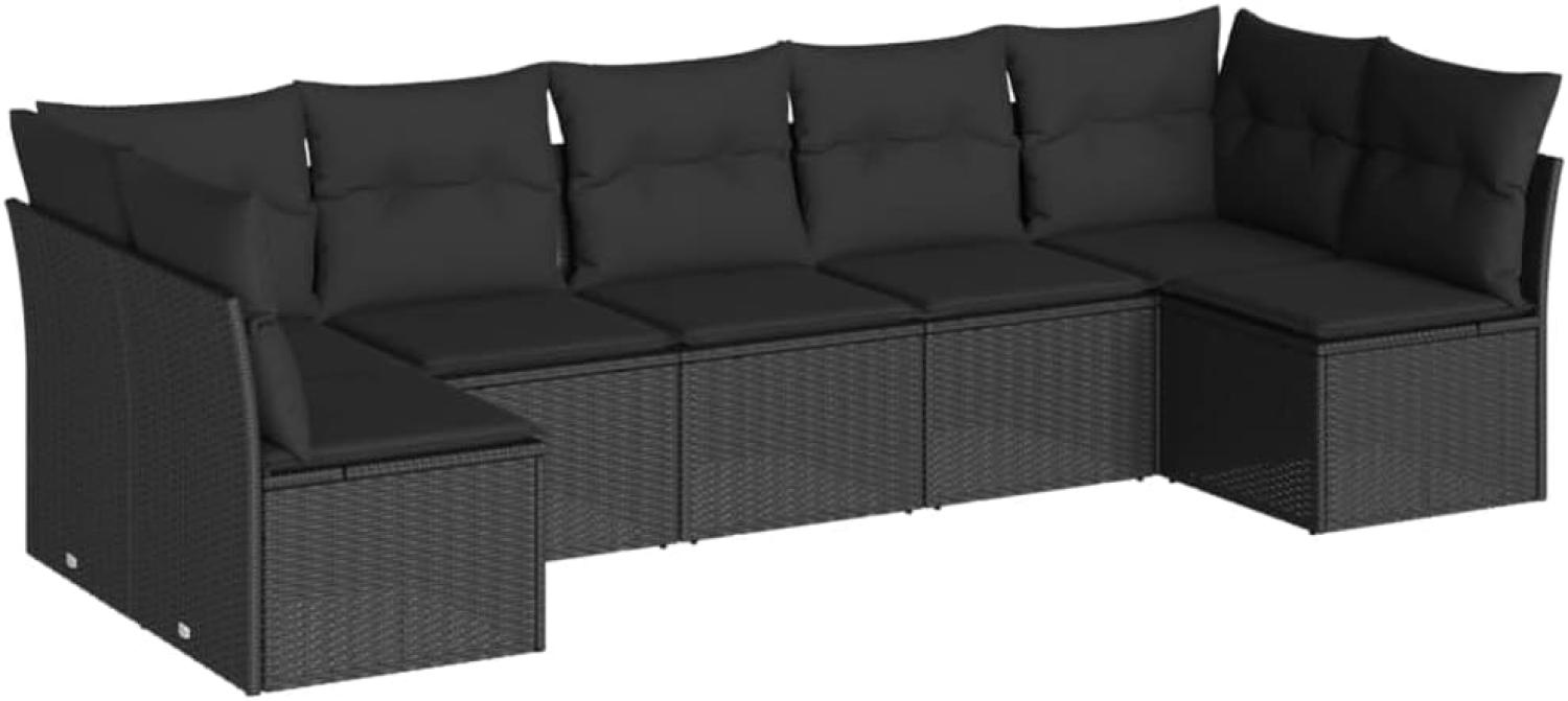 vidaXL 7-tlg. Garten-Sofagarnitur mit Kissen Schwarz Poly Rattan Bild 1