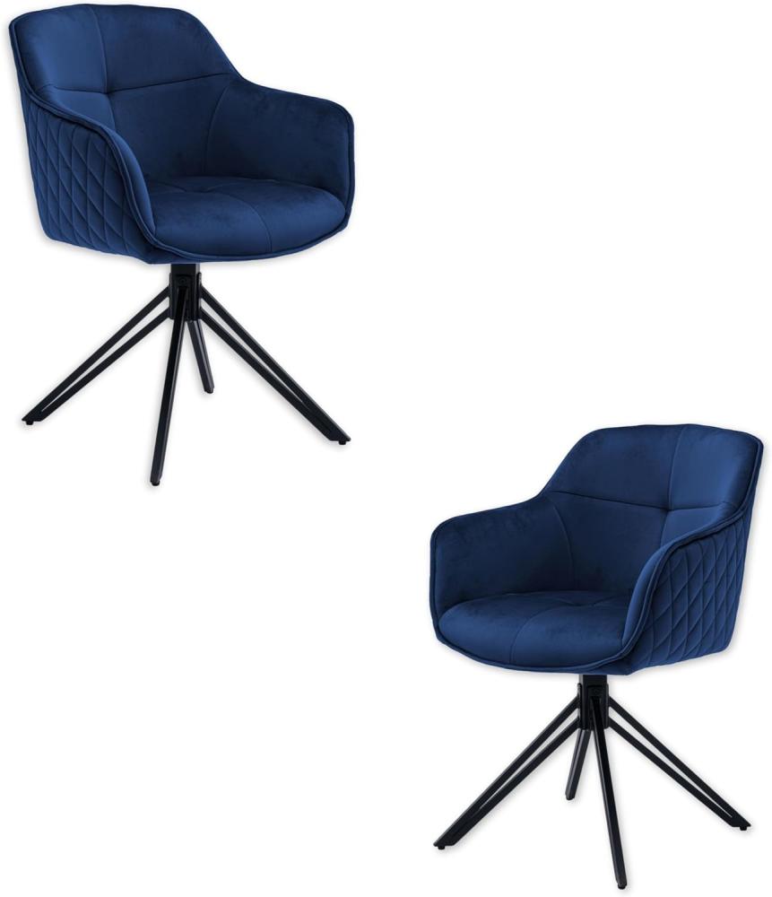 Emma Esszimmerstühle 2er Set mit schwarzem Metallgestell, Blau - Bequeme Samt Stühle für Esszimmer & Wohnzimmer - 59 x 82 x 62 cm (B/H/T) Bild 1