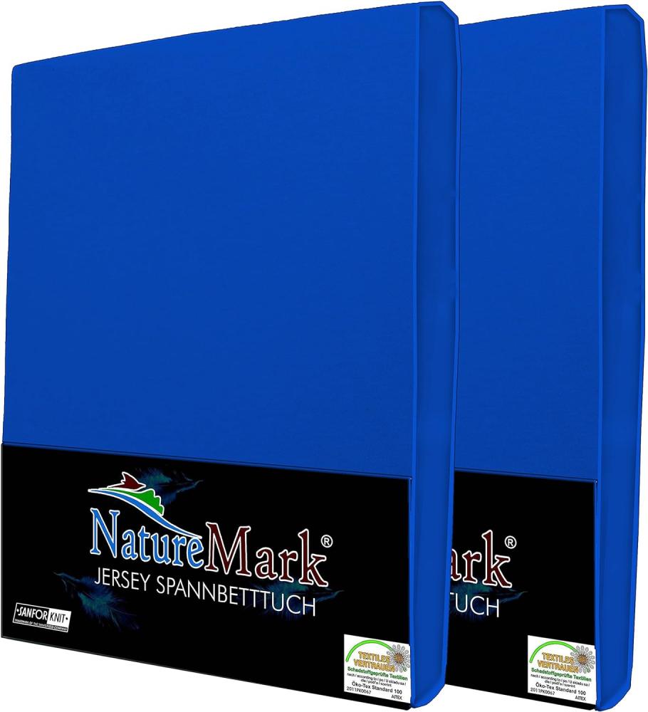 NatureMark 2er Pack Kinder JERSEY Spannbettlaken, Spannbetttuch 100% Baumwolle in vielen Größen und Farben MARKENQUALITÄT ÖKOTEX STANDARD 100 | 70x140 cm - royal blau Bild 1