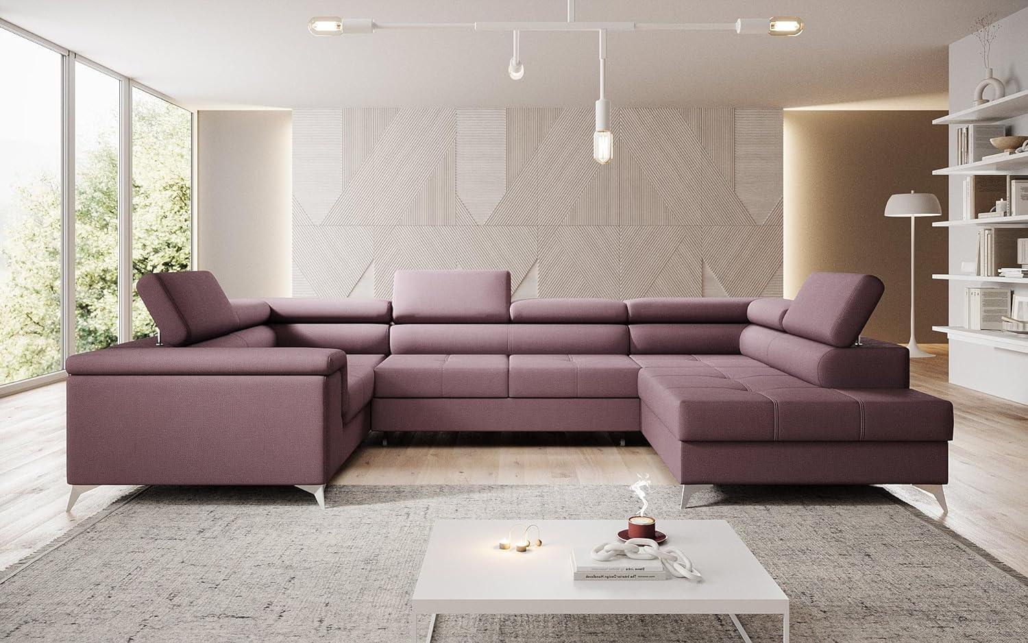 Designer Sofa Torino mit Schlaf- und Klappfunktion Stoff Rosé Rechts Bild 1