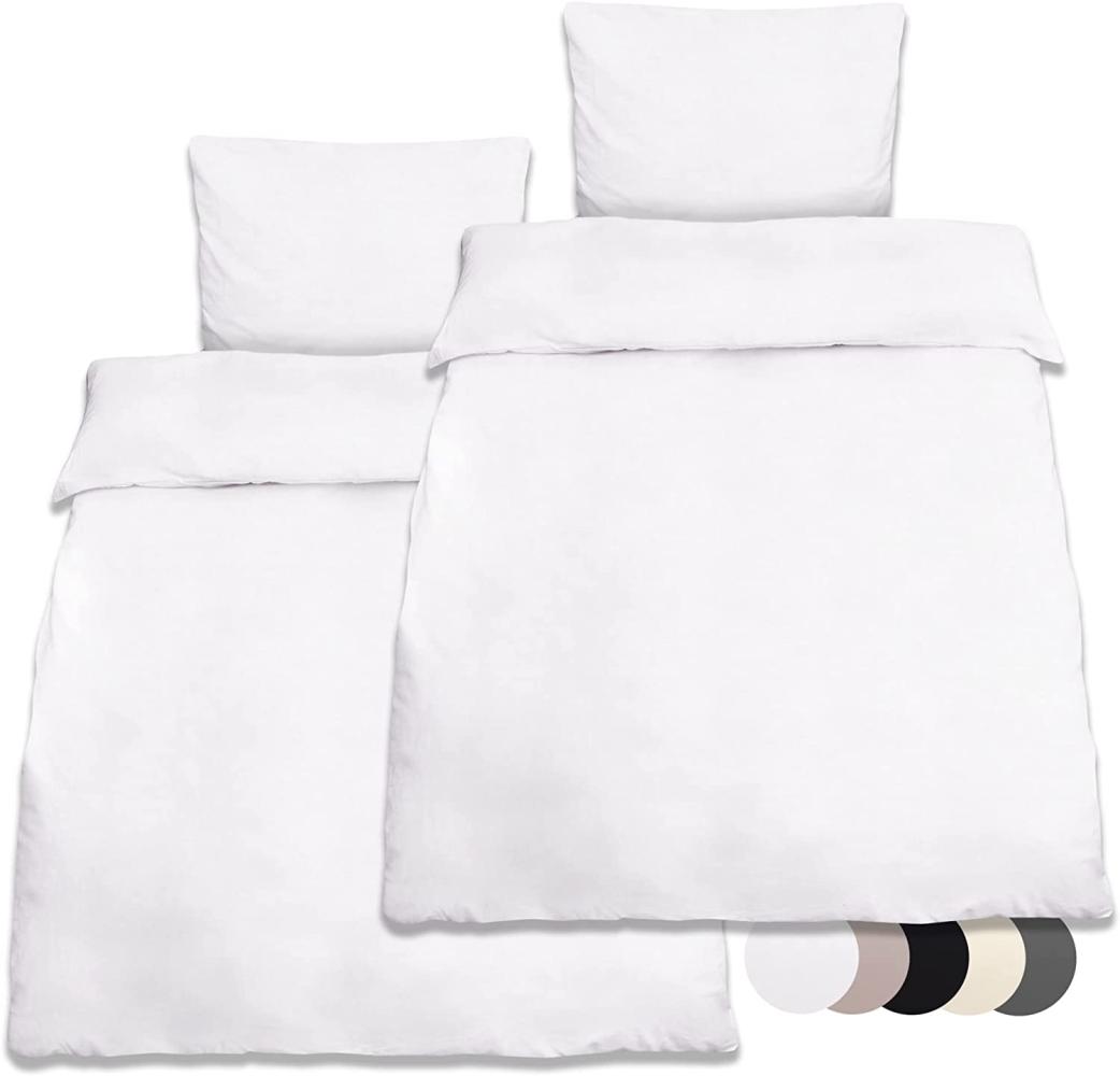 Beautissu Reforcé Bettwäsche Julie - 4teilig – Bettbezug Set – Kühlende Sommerbettwäsche aus Baumwolle Weiß, 200cm, 135cm Bild 1