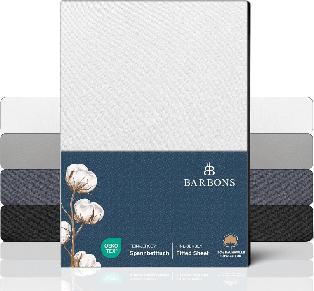 BARBONS Spannbettlaken 180x200cm – 100% Baumwolle Spannbettlaken, Oeko-TEX Zertifiziert, Bettlaken Jersey, Spannbetttuch, Matratzenhöhe bis 25 cm (Weiss - 180x200) Bild 1