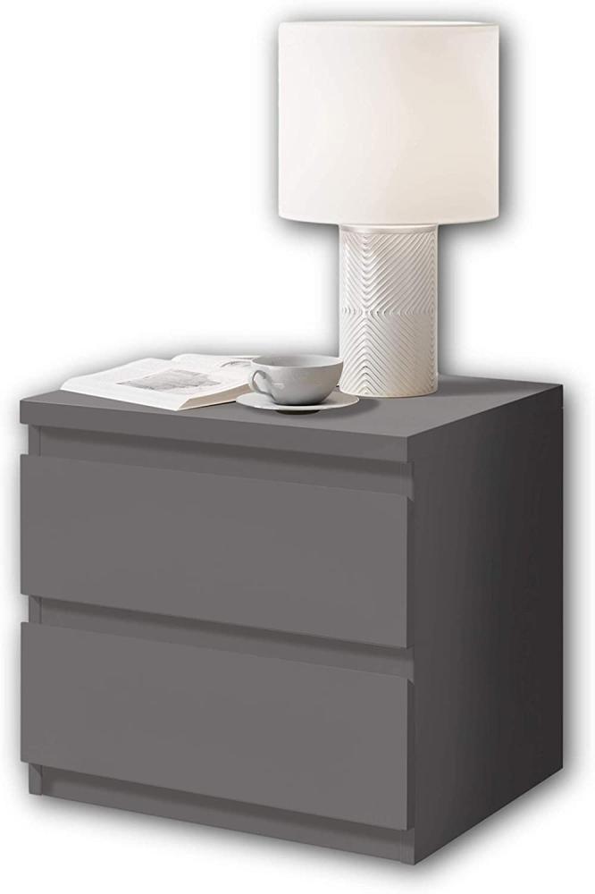 OLLI Nachttisch mit zwei Schubladen in Graphit - Moderner Nachtschrank mit Stauraum für Ihr Bett - 45 x 44 x 38 cm (B/H/T) Bild 1