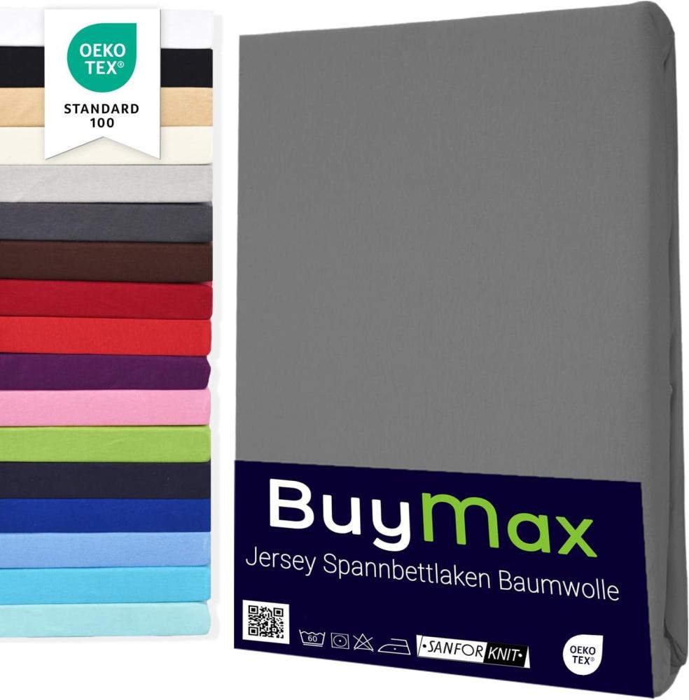 Buymax Spannbettlaken 180x200cm Baumwolle 100% Spannbetttuch Bettlaken Jersey, Matratzenhöhe bis 25 cm, Farbe Anthrazit-Grau Bild 1